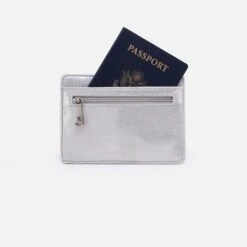 Euro Slide Card Case In Metallic Leather - Silver -Hobo Sales Store BF 32172SILV 02 53c19262 c66c 4829 a078 c74e707df83b