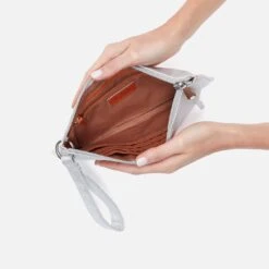 Vida Wristlet In Metallic Leather - Silver 10 Vida Wristlet In Metallic Leather - Silver -Hobo Sales Store BF 32185SILV 03