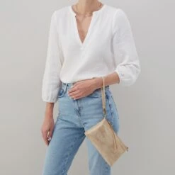 Darcy Crossbody In Metallic Leather - Gold Leaf 13 Darcy Crossbody In Metallic Leather - Gold Leaf -Hobo Sales Store BF 35810GDLF 05