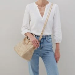 Sheila Medium Satchel In Metallic Leather - Gold Leaf -Hobo Sales Store BF 35840GDLF 02