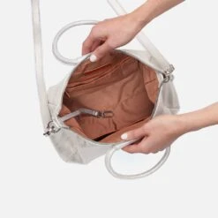 Sheila Medium Satchel In Metallic Leather - Silver -Hobo Sales Store BF 35840SILV 03