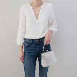 Alba Crossbody In Metallic Leather - Silver -Hobo Sales Store BF 35931SILV 04