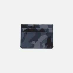 Men's Credit Card Wallet In Silk Napa Leather - Blue Camo