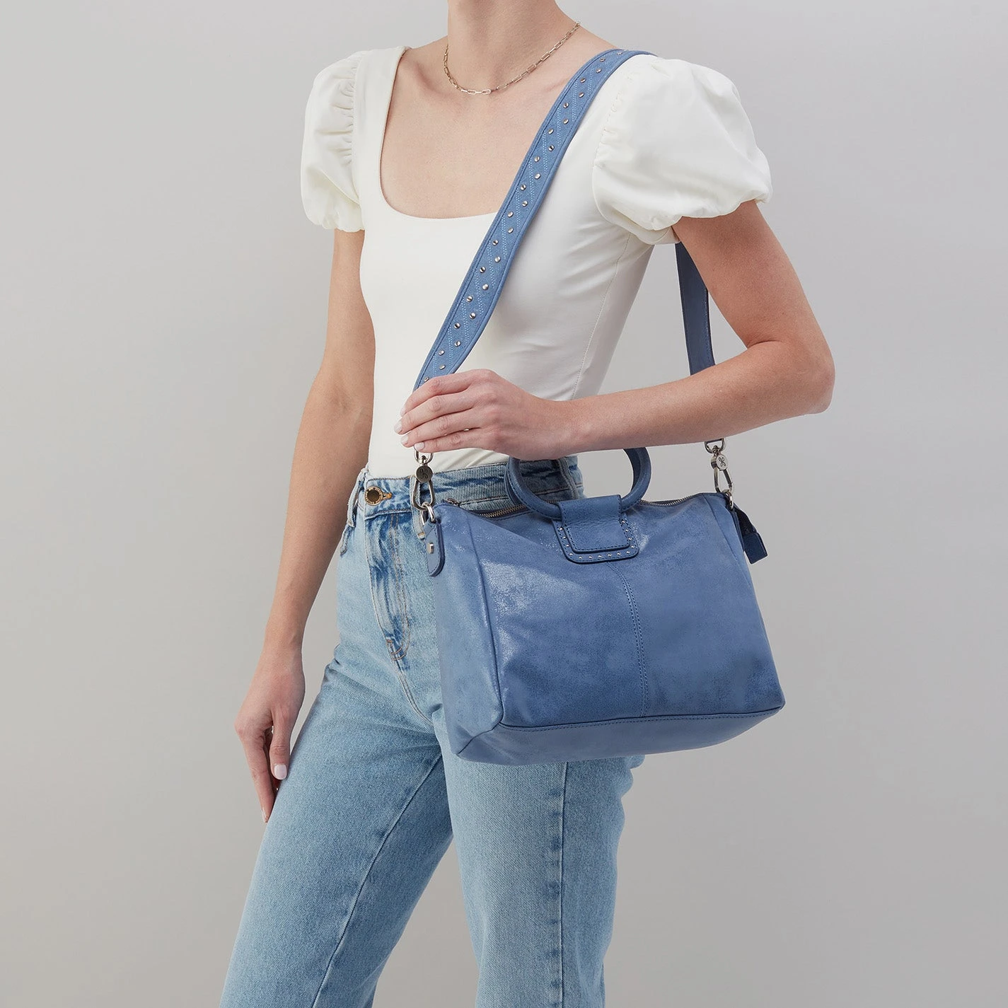 Sheila Medium Satchel In Buffed Leather - Azure 2 Sheila Medium Satchel In Buffed Leather - Azure - Image 2