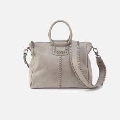 Sheila Medium Satchel In Metallic Leather - Granite Grey