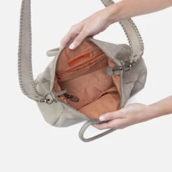 Sheila Medium Satchel In Metallic Leather - Granite Grey -Hobo Sales Store NV 22605GTGR 03