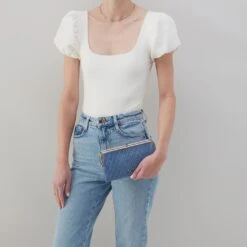 Lauren Clutch-Wallet In Buffed Leather - Azure -Hobo Sales Store NV 22647AZUR 02