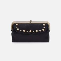 Lauren Clutch-Wallet In Pebbled Leather - Black With Studs
