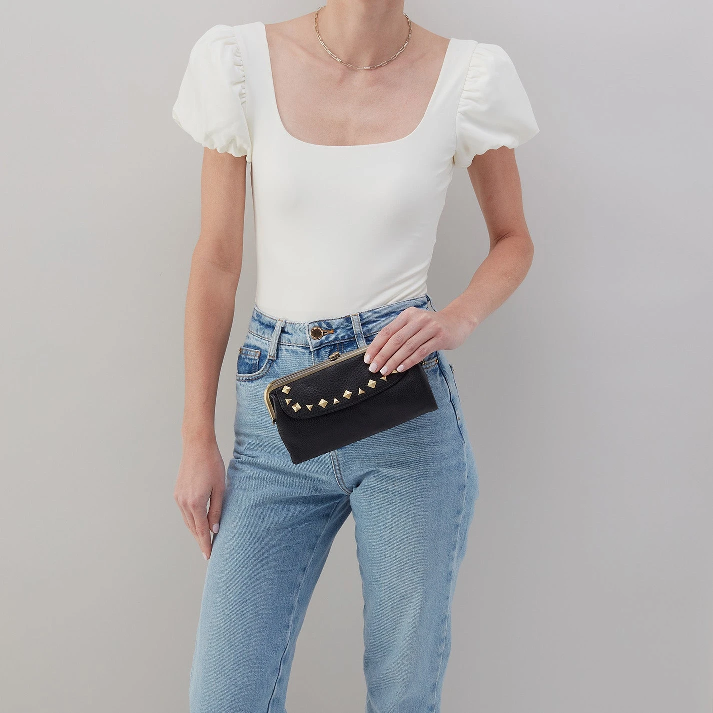 Lauren Clutch-Wallet In Pebbled Leather - Black With Studs 3 Lauren Clutch-Wallet In Pebbled Leather - Black With Studs - Image 3