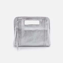 Ace Clutch In Metallic Leather - Argento