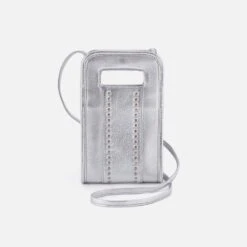 Ace Phone Crossbody In Metallic Leather - Argento