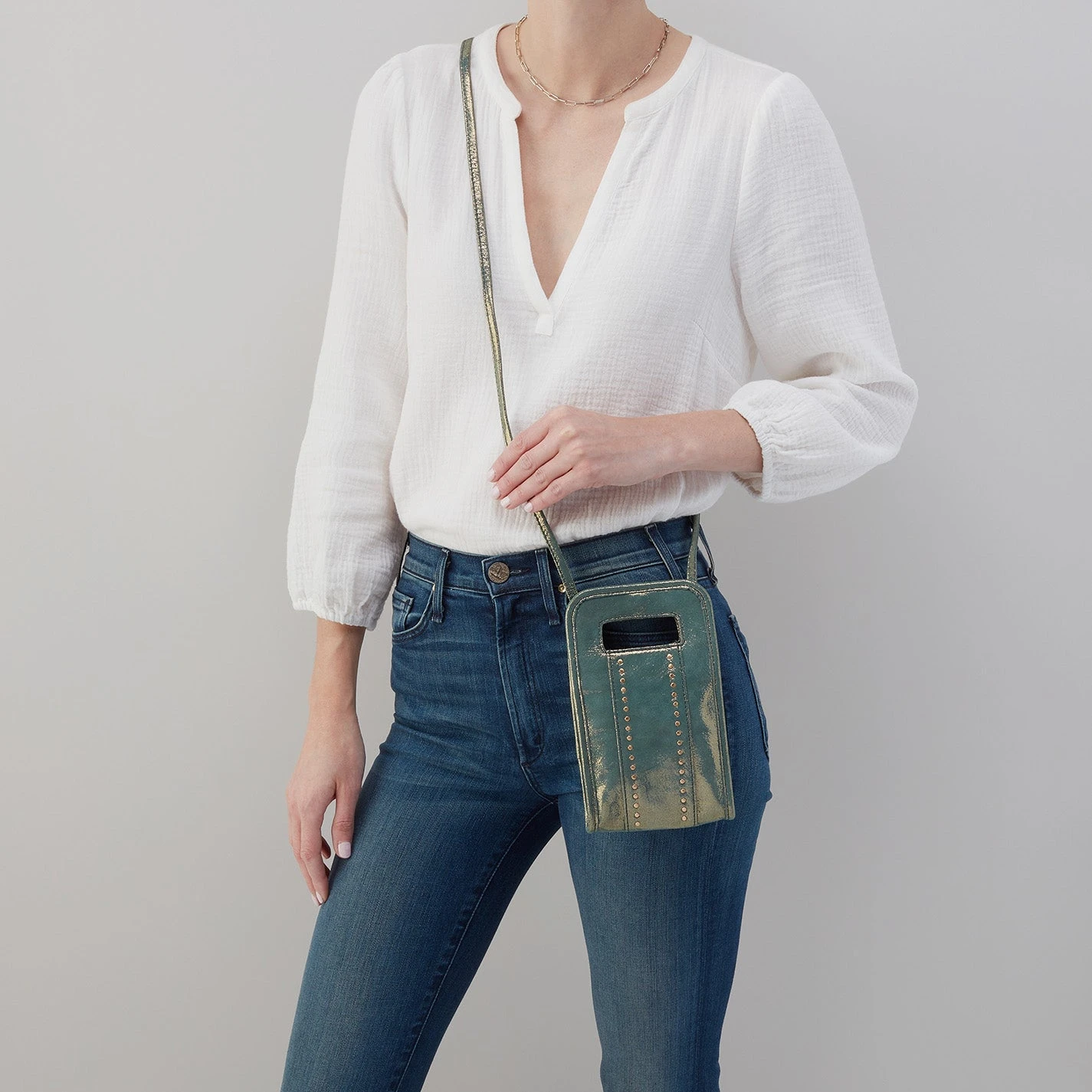 Ace Phone Crossbody In Metallic Leather - Evergreen Shimmer 2 Ace Phone Crossbody In Metallic Leather - Evergreen Shimmer - Image 2