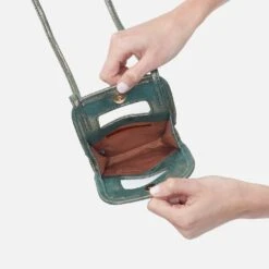 Ace Phone Crossbody In Metallic Leather - Evergreen Shimmer 6 Ace Phone Crossbody In Metallic Leather - Evergreen Shimmer -Hobo Sales Store NV 22666EVGR 03