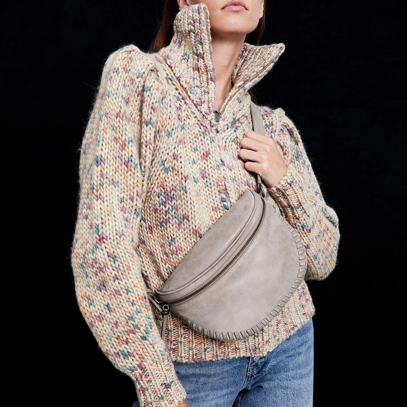 Juno Belt Bag In Metallic Leather - Granite Grey 2 Juno Belt Bag In Metallic Leather - Granite Grey - Image 2