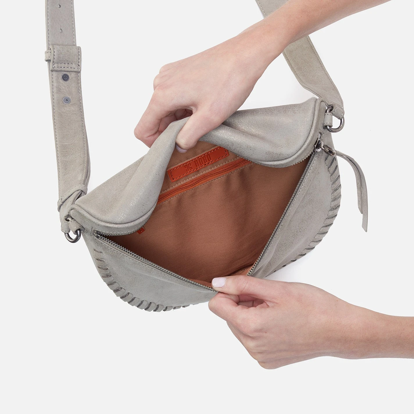 Juno Belt Bag In Metallic Leather - Granite Grey 4 Juno Belt Bag In Metallic Leather - Granite Grey - Image 4