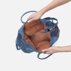 Sheila Large Satchel In Buffed Leather - Azure -Hobo Sales Store NV 22689AZUR 03