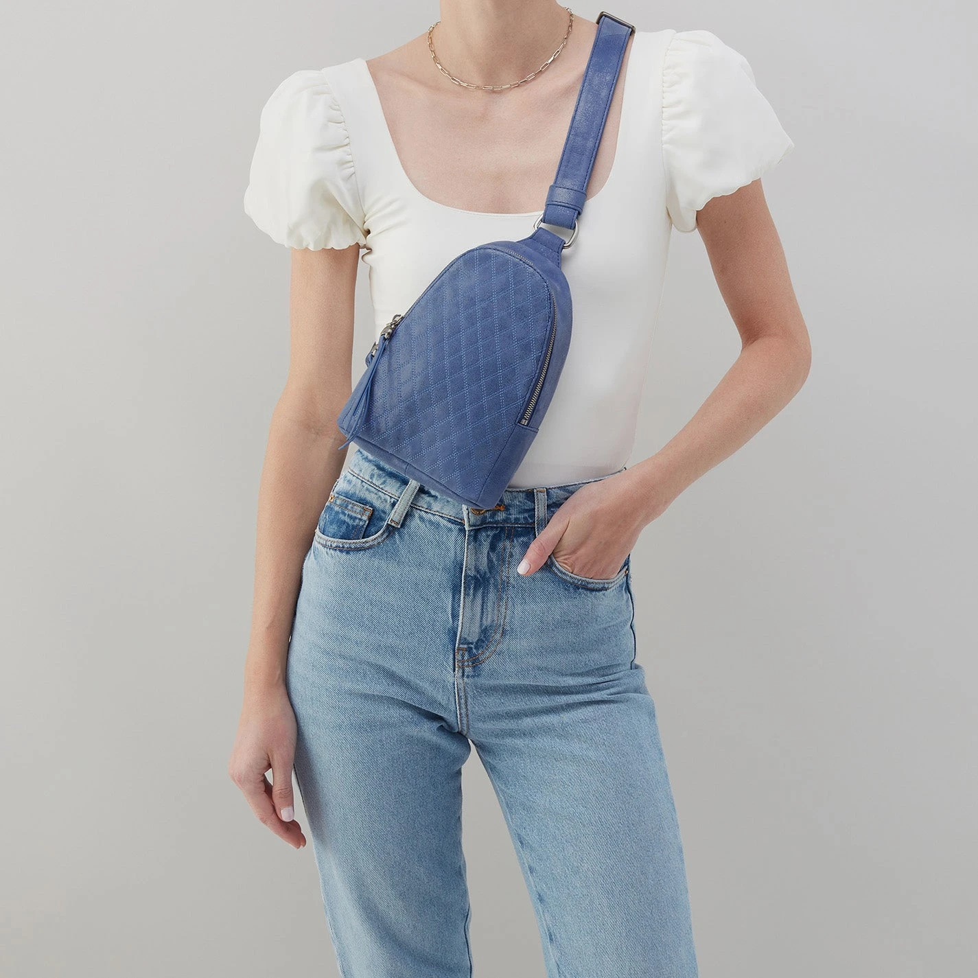 Fern Sling In Buffed Leather - Azure 3 Fern Sling In Buffed Leather - Azure - Image 3