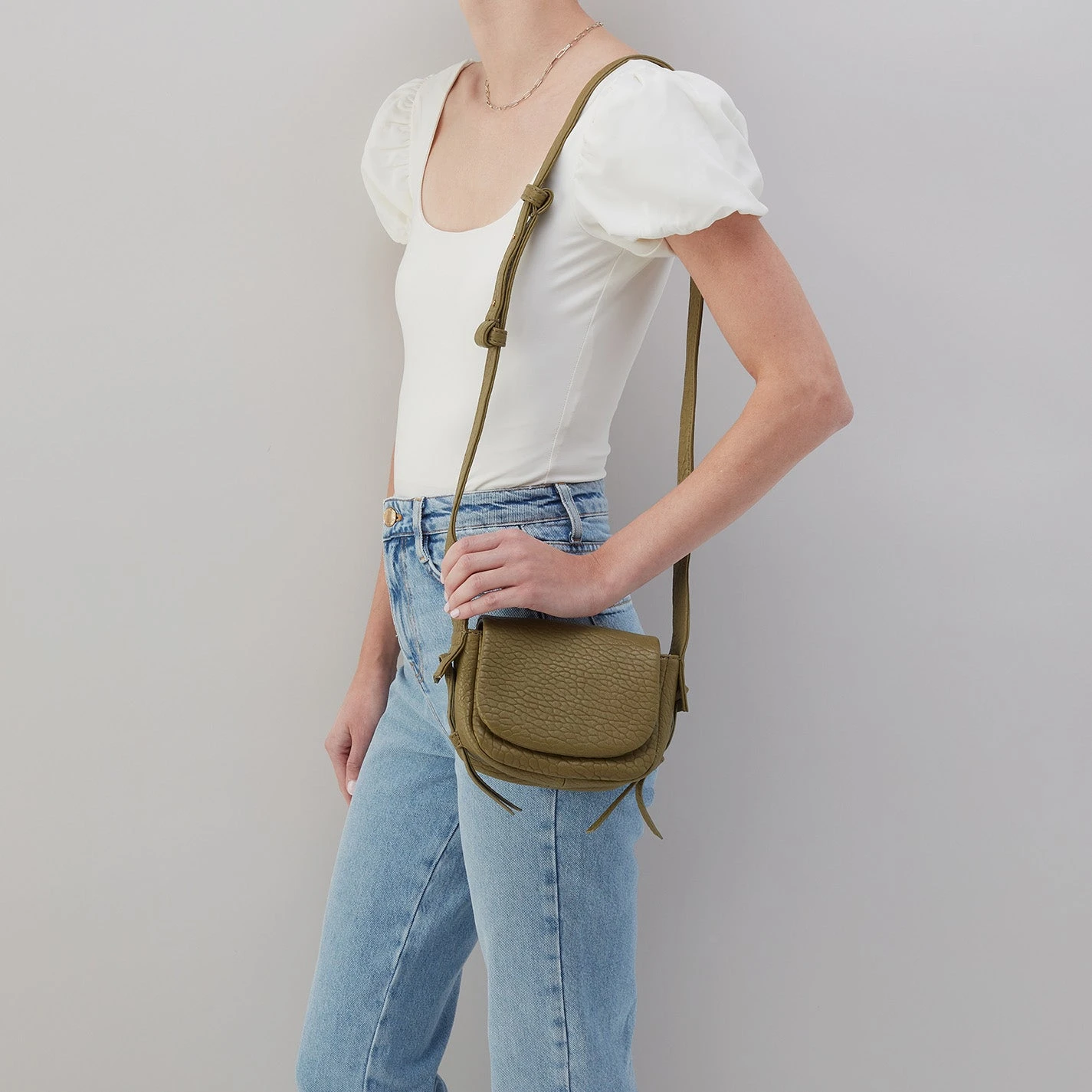 Bonita Mini Messenger Crossbody In Bubble Pebbled Leather - Green 2 Bonita Mini Messenger Crossbody In Bubble Pebbled Leather - Green - Image 2