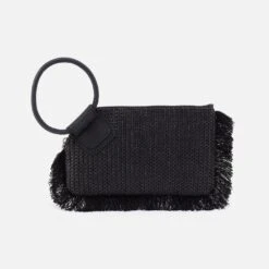 Sable Wristlet In Raffia With Leather Trim - Black