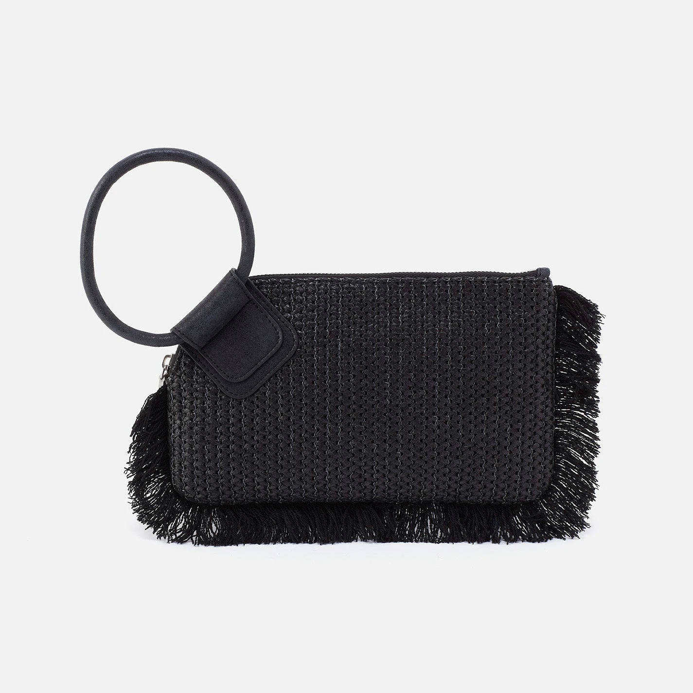 Sable Wristlet In Raffia With Leather Trim - Black 1 Sable Wristlet In Raffia With Leather Trim - Black
