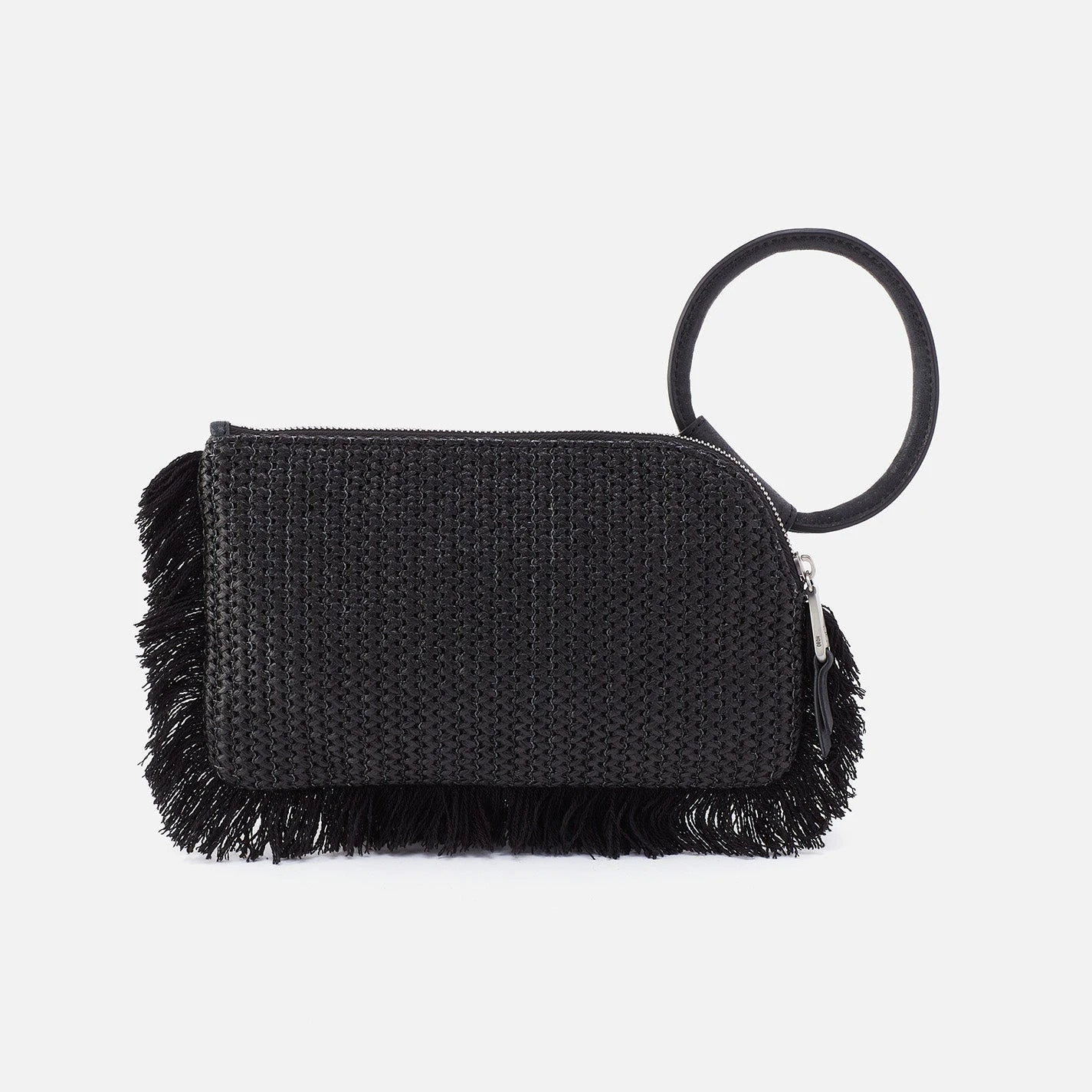 Sable Wristlet In Raffia With Leather Trim - Black 5 Sable Wristlet In Raffia With Leather Trim - Black - Image 5