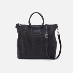 Sheila Large Satchel In Raffia With Leather Trim - Black