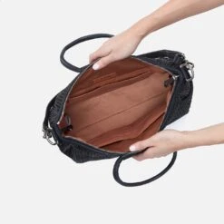 Sheila Large Satchel In Raffia With Leather Trim - Black -Hobo Sales Store RF 51088BLK 03