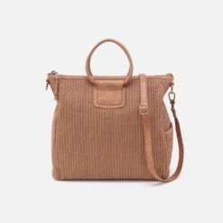 Sheila Large Satchel In Raffia With Leather Trim - Sepia
