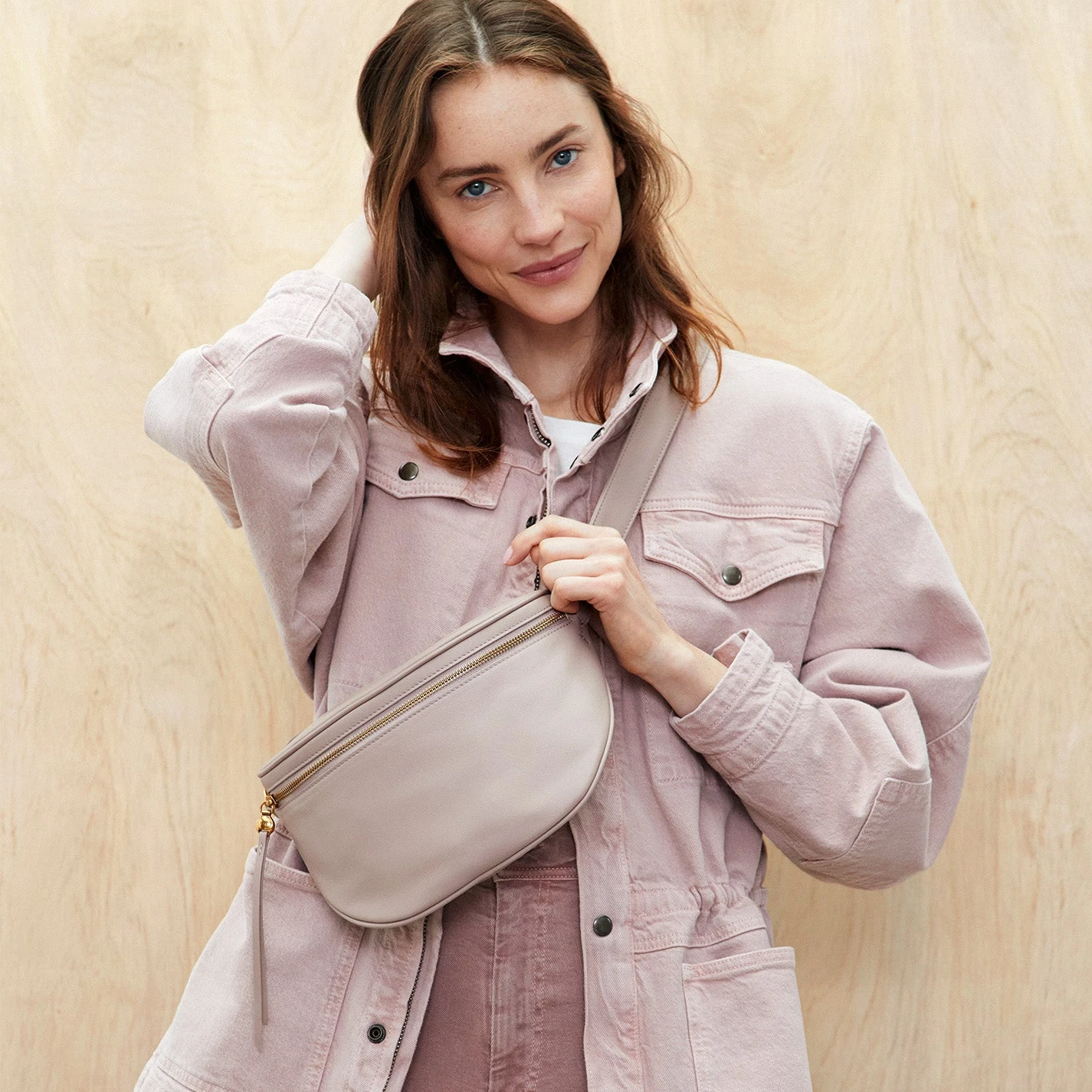 Juno Belt Bag In Silk Napa Leather - Warm Grey 2 Juno Belt Bag In Silk Napa Leather - Warm Grey - Image 2