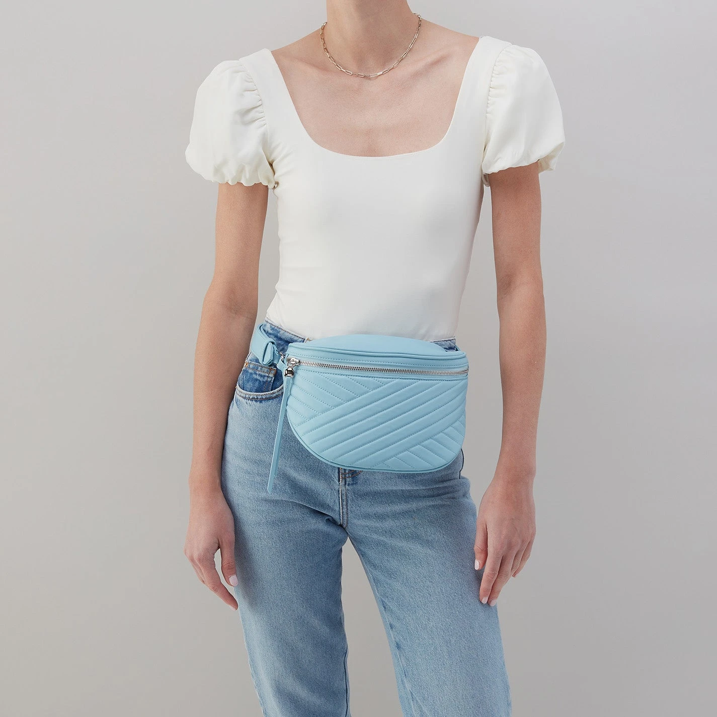 Juno Belt Bag In Quilted Soft Leather - Aqua Marine 4 Juno Belt Bag In Quilted Soft Leather - Aqua Marine - Image 4