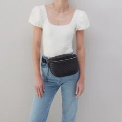 Juno Belt Bag In Quilted Soft Leather - Black -Hobo Sales Store SN 15643BLK 04