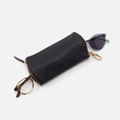 Spark Double Eyeglass Case In Pebbled Leather - Black -Hobo Sales Store SO 81024BLK 02