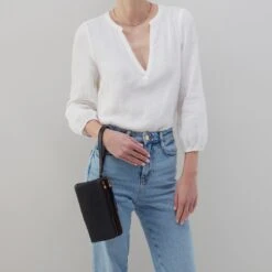 Dayton Wristlet In Pebbled Leather - Black -Hobo Sales Store SO 81103BLK 02