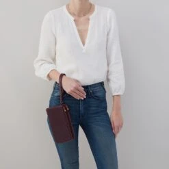 Dayton Wristlet In Pebbled Leather - Ruby Wine -Hobo Sales Store SO 81103RBWN 03