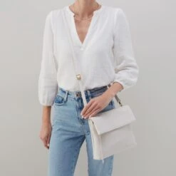 Draft Crossbody In Pebbled Leather - White 8 Draft Crossbody In Pebbled Leather - White -Hobo Sales Store SO 82357WHT 02