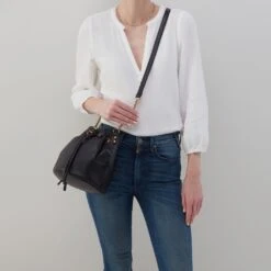 Pier Bucket Crossbody In Pebbled Leather - Black -Hobo Sales Store SO 82423BLK 02