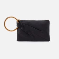 Sheila Hard Ring Clutch In Pebbled Leather - Black