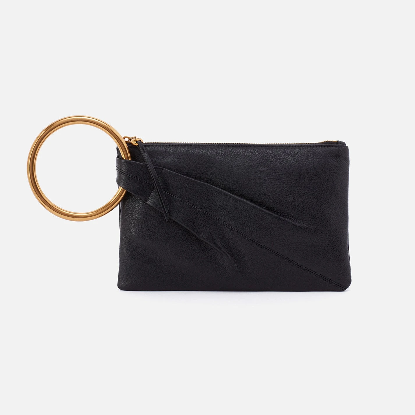 Sheila Hard Ring Clutch In Pebbled Leather - Black 1 Sheila Hard Ring Clutch In Pebbled Leather - Black