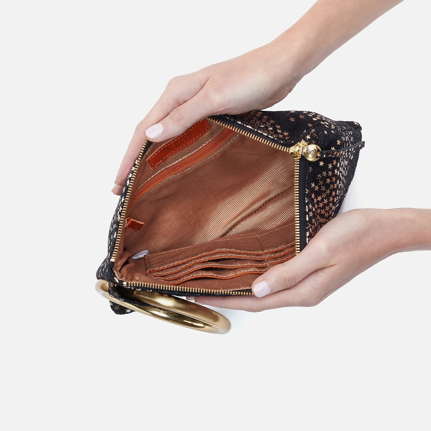 Sheila Hard Ring Clutch In Printed Leather - Shooting Stars 3 Sheila Hard Ring Clutch In Printed Leather - Shooting Stars - Image 3