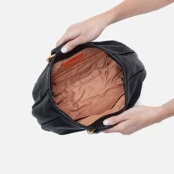 Sheila Hard Ring Satchel In Pebbled Leather - Black -Hobo Sales Store SO 82430BLK 03