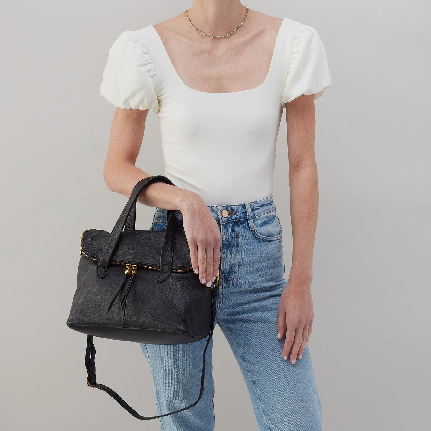 Fern Foldover Satchel In Pebbled Leather - Black 2 Fern Foldover Satchel In Pebbled Leather - Black - Image 2