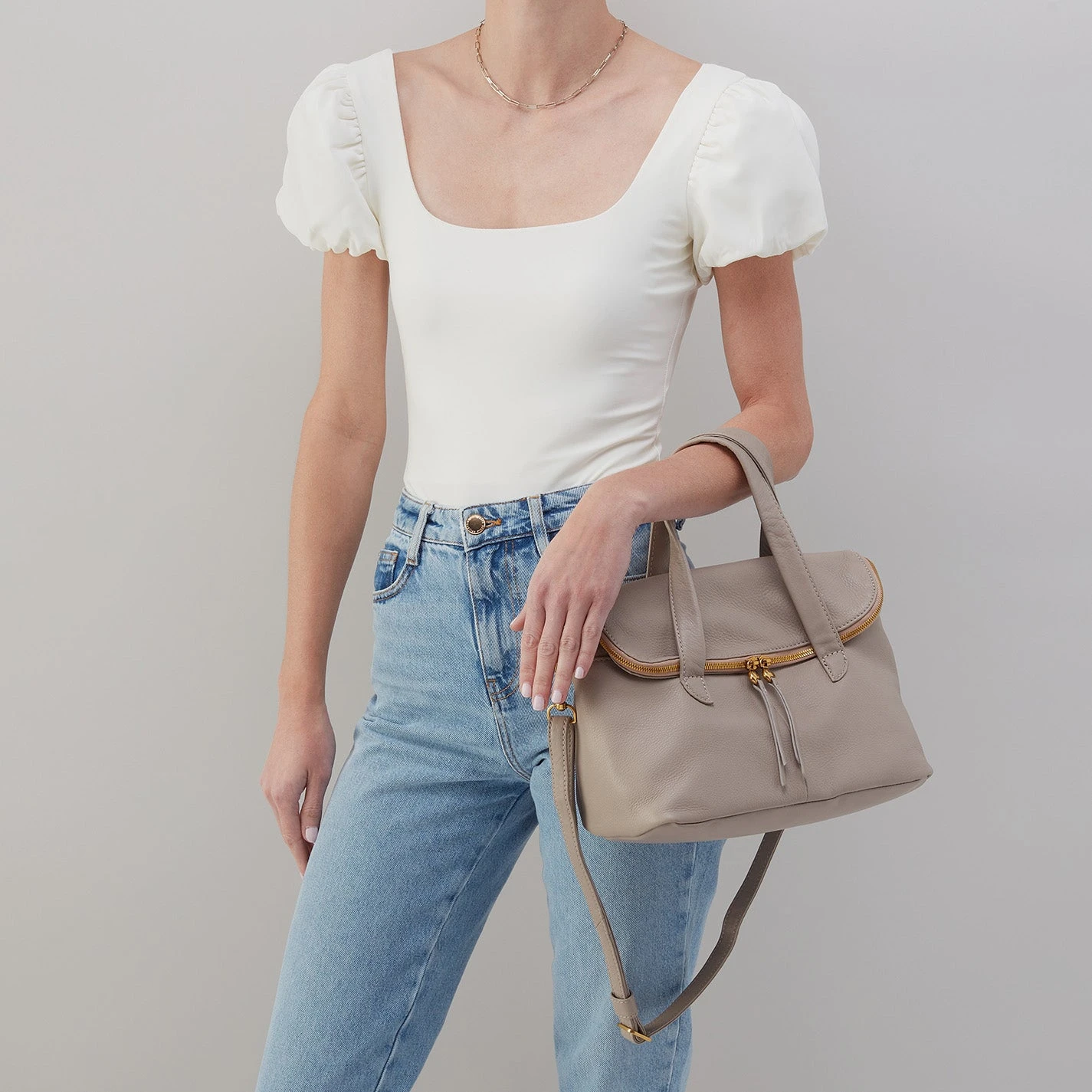 Fern Foldover Satchel In Pebbled Leather - Taupe 2 Fern Foldover Satchel In Pebbled Leather - Taupe - Image 2