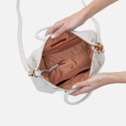 Sheila Medium Satchel In Pebbled Leather - White Stripe -Hobo Sales Store SO 82447WHT 03 f2a5f924 9c9e 4de3 9069 1c73fd832f2a