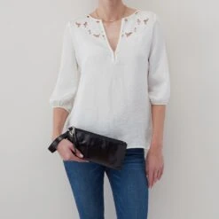 Vida Wristlet In Polished Leather - Claret 9 Vida Wristlet In Polished Leather - Claret -Hobo Sales Store VI 32185CLRT 02