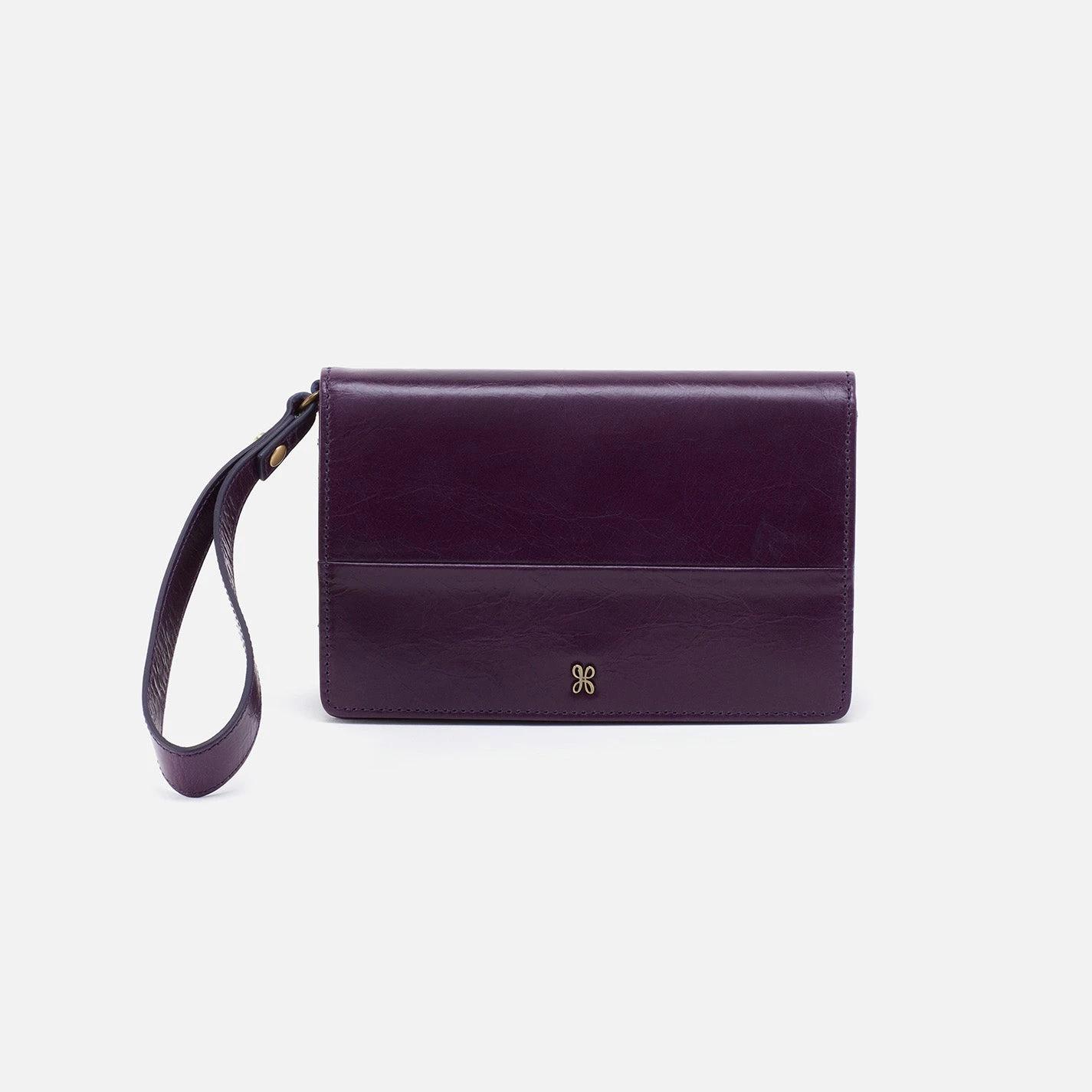 Jill Wristlet In Polished Leather - Deep Purple 1 Jill Wristlet In Polished Leather - Deep Purple