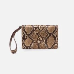 Jill Wristlet In Printed Leather - Golden Snake