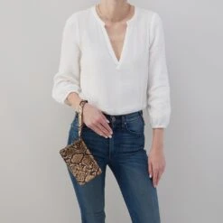 Jill Wristlet In Printed Leather - Golden Snake -Hobo Sales Store VI 32512GDSN 02