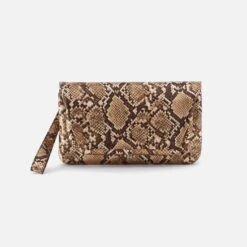 Lauren Wristlet In Printed Leather - Golden Snake