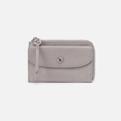 Addi Card Case In Polished Leather - Light Grey