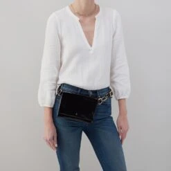 Winn Belt Bag In Polished Leather - Black -Hobo Sales Store VI 32518BLK 04